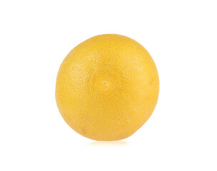 Unpeeled ripe pomelo fruit on a white background.