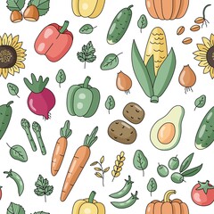 Vegetables seamless pattern isolated on white background. Textile pattern
