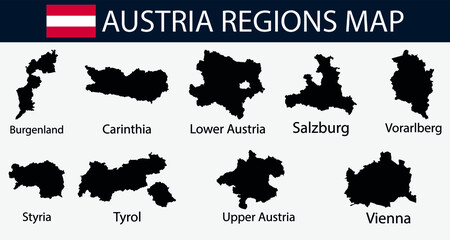 Map of Austria regions outline silhouette vector illustration
