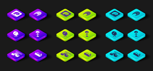 Set Sushi, Fishing boat, Tropical fish, skeleton, steak and Octopus plate icon. Vector