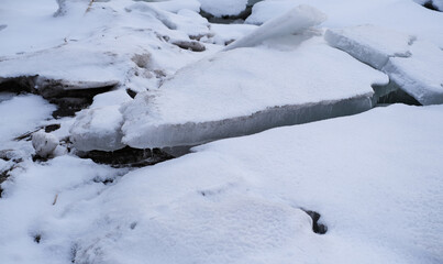 Ice hummocks, a heap of ice fragments on the Baltic Sea, compression of the ice cover