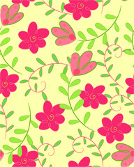 Pattern with green spring flowers