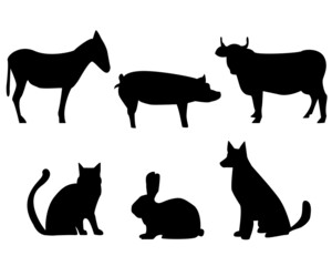 Pets set black silhouette isolated vector