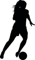 Female Soccer player, Woman's Soccer in motion. Women's football running up for ball tee shot front view sport Silhouette