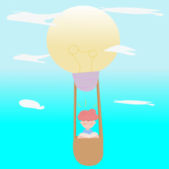 Ilustración editorial, infantil, lectura infantil, ilustración infantil, cuentos, niño, niños, fantasía, vector, niño leyendo, niño, volando, sol, bombillo, summer, luz, sea,