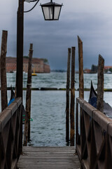 View out to sea from gondola docks in Venice, Italy