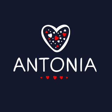 Antonia Calligraphy female name, Vector illustration.