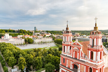 Aerial view of Vilnius Old Town, one of the largest surviving medieval old towns in Northern Europe. Summer landscape of Old Town of Vilnius, Lithuania