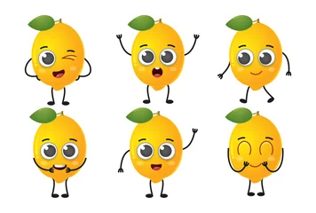 Fotobehang Set of cute cartoon lemon fruit vector character set isolated on white background © Sleeping Carbuncle