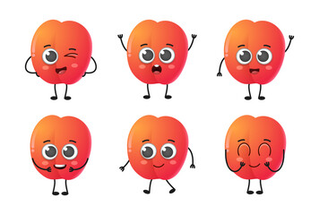 Set of cute cartoon nectarine fruit vector character set isolated on white background