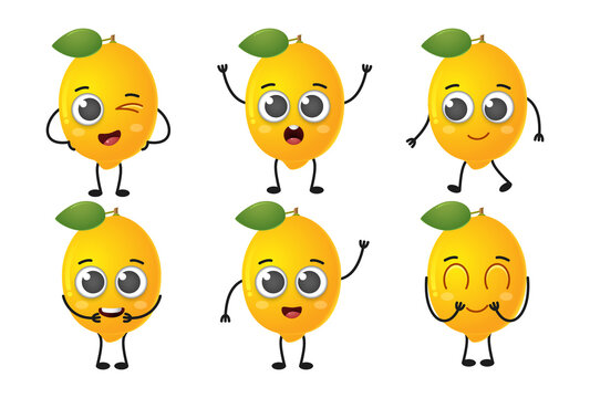 Set of cute cartoon lemon fruit vector character set isolated on white background