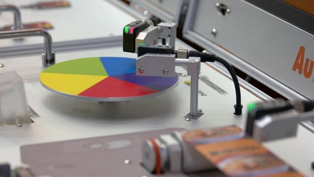 Polygraphy printing concept. Rotating wheel palette. Working machinery equipment.