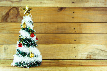 Christmas tree , objects for emblazon in Christmas wood background