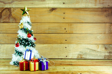 Christmas tree , objects for emblazon in Christmas wood background