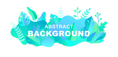 Vector abstract summer background with copy space for text. Horizontal template for websites, event invitations, greeting cards, advertising banners. Designs with leaves in flat style.