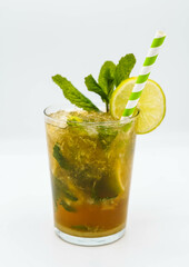 A mojito made with rum, sugar, lime, mint and crushed ice