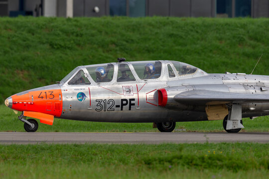 Payerne, Switzerland - September 1, 2014: Former French Air Force (Armee De L&rsquo;Air) Fouga CM-170R Magister jet trainer aircraft F-AZPZ.