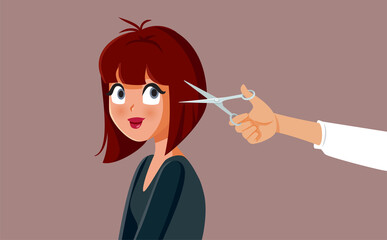 Happy Woman Having a Short Bob Haircut Vector Illustration