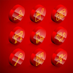 Set line Cigarette, Lighter, Fire alarm system, Road barrier, boots, Telephone call 911, Burning match with fire and Matchbox and matches icon. Vector