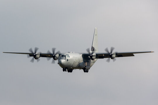 Payerne, Switzerland - September 4, 2014: Italian Air Force (Aeronatica Militare Italiana)Lockheed C-130J Hercules military transport aircraft.