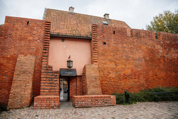 Warsaw, Poland, 13 October 2021: Barbican complex network of historic fortifications between Old...