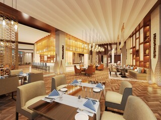 3d render of cafe restaurant lounge interior