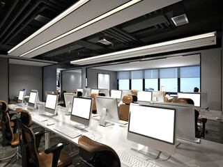 3d render of working office, large working space