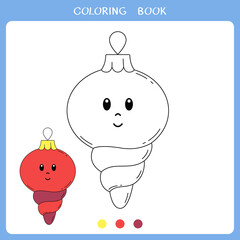 Simple educational game for kids. Vector illustration of cute christmas bauble for coloring book