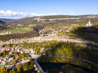 Aerial Sunset view of city of Veliko Tarnovo, Bulgaria