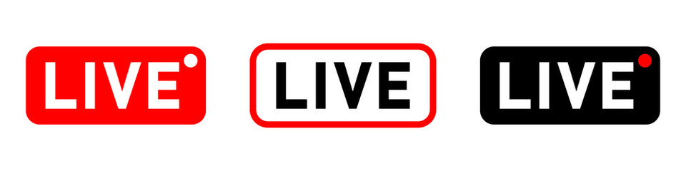 Live broadcast button in flat style isolated on white background