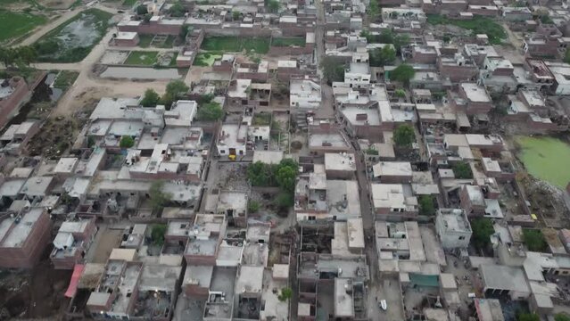 Beautiful aerial landscape at Kala Shah Kako Factory Industrial area of Punjab Pakistan at Sunset Time, drone's footage