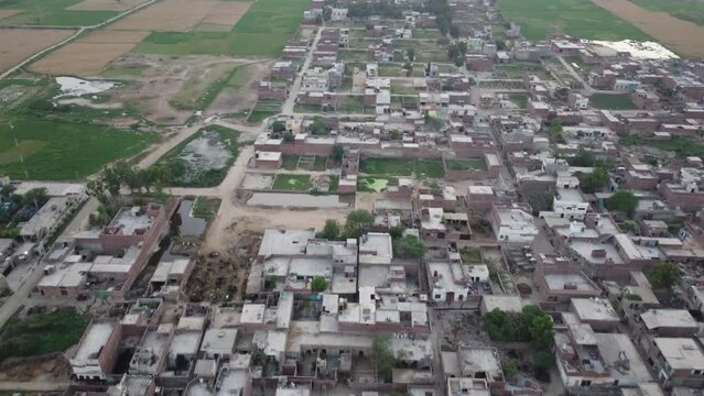 Beautiful aerial landscape at Kala Shah Kako Factory Industrial area of Punjab Pakistan at Sunset Time, drone's footage