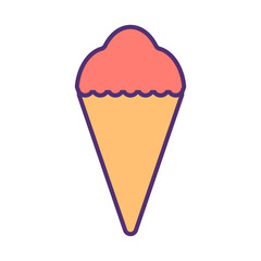 Illustration of ice cream cone in flat cartoon style