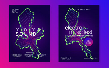 Neon club flyer. Electro dance music. Trance party dj. Electronic sound fest. Techno event poster.