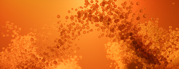 Floating Atoms in a Orange Modern style. Innovative Technology or Pharmaceutical concept.