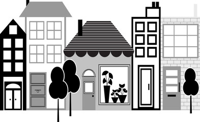 Naklejka premium Wall art, wallpaper, wall sticker, children's room decor. Nursery wall art, Vector illustration. Scandinavian style. Cute city, village background design.