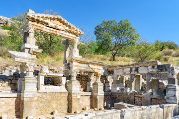 View of ruins in Ephesus (Efes), Izmir Province, Turkey.