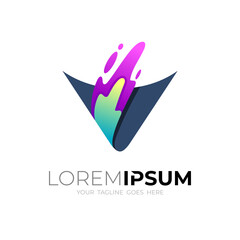 V logo and swoosh design vector, 3d colorful