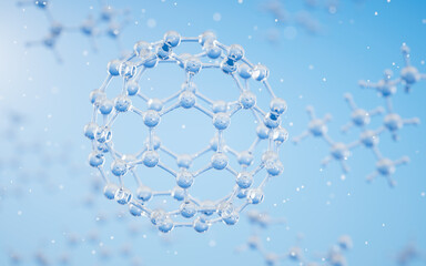 Chemical molecule with blue background, 3d rendering. - obrazy, fototapety, plakaty