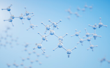 Chemical molecule with blue background, 3d rendering.