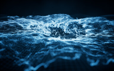 Abstract particles with wave pattern, 3d rendering.