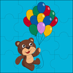 Naklejka premium Cute bear holding colorful balloons suitable for children's puzzle vector illustration