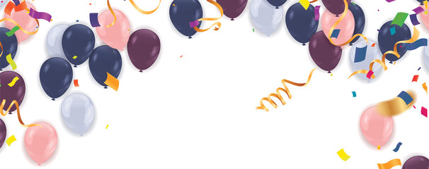 Party Purple Balloons Background for your Text. Vector Illustration. Festive background with balloons. Celebrate a birthday, Poster, banner happy