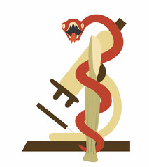 medical snake with scalpel and microscope, icon, vector, illustration