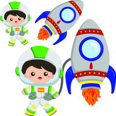 kids in the space with rocket