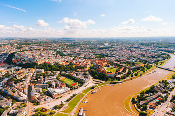 Aerial view of Cracow city with Vistula river  - 503043754