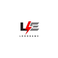 Letter LE logo combined with lightning icon shape - obrazy, fototapety, plakaty
