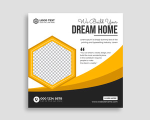 Construction renovation handyman home repair flyer and dream home social media post banner template or Square real estate flyer,