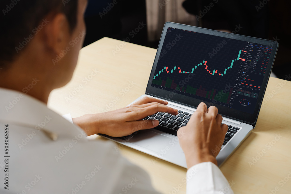 Poster stock market data chart analysis by ingenious computer software . investment application display sto