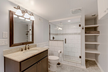 Modern bathroom large tile traditional vanity mirror sconce